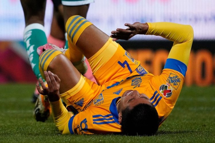 Hugo Ayala of Tigres reacts during the Mexican Clausura 2021 tournament match against Santos at the TSM Corona stadium in Torreon, Coahuila state, Mexico on January 17, 2021. (Photo by TOMAS MALDONADO / AFP) (Photo by TOMAS MALDONADO/AFP via Getty Images)