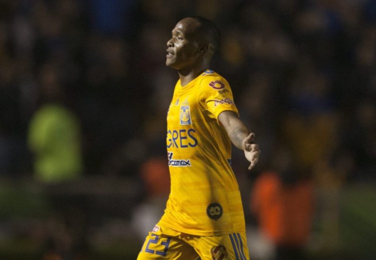 Tigres' Luis Quinones celebrates after scoring against Atlas during the Mexican Clausura football tournament match at the Universitario stadium in Monterrey, Mexico, on January 25, 2020 (Photo by Julio Cesar AGUILAR / AFP) (Photo by JULIO CESAR AGUILAR/AFP via Getty Images)