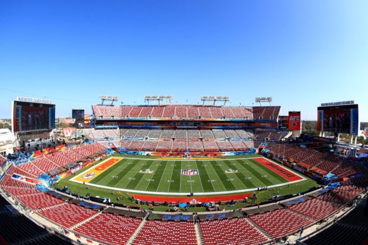 TAMPA, FLORIDA - FEBRUARY 07: A general view of Raymond James Stadium before Super Bowl LV between the Tampa Bay Buccaneers and the Kansas City Chiefs on February 07, 2021 in Tampa, Florida. (Photo by Mike Ehrmann/Getty Images)