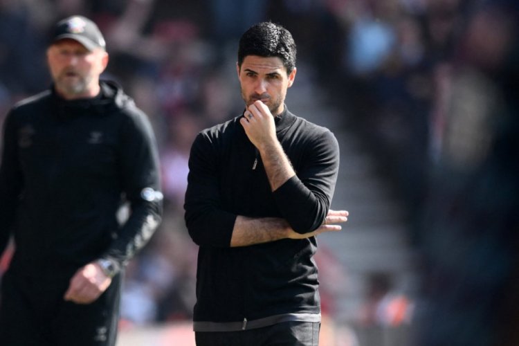 Arsenal's Spanish manager Mikel Arteta gestures on the touchline during the English Premier League football match between Southampton and Arsenal at St Mary's Stadium in Southampton, southern England on April 16, 2022. - RESTRICTED TO EDITORIAL USE. No use with unauthorized audio, video, data, fixture lists, club/league logos or 'live' services. Online in-match use limited to 120 images. An additional 40 images may be used in extra time. No video emulation. Social media in-match use limited to 120 images. An additional 40 images may be used in extra time. No use in betting publications, games or single club/league/player publications. (Photo by Daniel LEAL / AFP) / RESTRICTED TO EDITORIAL USE. No use with unauthorized audio, video, data, fixture lists, club/league logos or 'live' services. Online in-match use limited to 120 images. An additional 40 images may be used in extra time. No video emulation. Social media in-match use limited to 120 images. An additional 40 images may be used in extra time. No use in betting publications, games or single club/league/player publications. / RESTRICTED TO EDITORIAL USE. No use with unauthorized audio, video, data, fixture lists, club/league logos or 'live' services. Online in-match use limited to 120 images. An additional 40 images may be used in extra time. No video emulation. Social media in-match use limited to 120 images. An additional 40 images may be used in extra time. No use in betting publications, games or single club/league/player publications. (Photo by DANIEL LEAL/AFP via Getty Images)