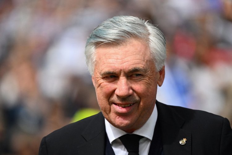 Real Madrid's Italian coach Carlo Ancelotti looks on before the start of the Spanish League football match between Real Madrid CF and RCD Espanyol at the Santiago Bernabeu stadium in Madrid on April 30, 2022. (Photo by GABRIEL BOUYS / AFP) (Photo by GABRIEL BOUYS/AFP via Getty Images)