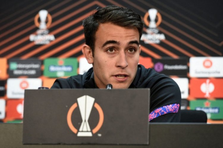 Barcelona's Spanish defender Eric Garcia holds a press conference at the Joan Gamper training ground in Sant Joan Despi on April 13, 2022 on the eve of the Europa League quarter final second leg football match between FC Barcelona and Eintracht Frankfurt. (Photo by Josep LAGO / AFP) (Photo by JOSEP LAGO/AFP via Getty Images)