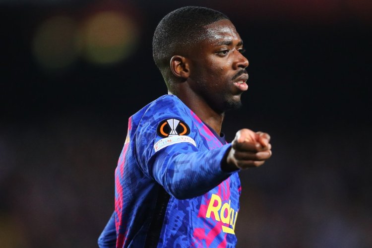 BARCELONA, SPAIN - APRIL 14: Ousmane Dembele of FC Barcelona looks on during the UEFA Europa League Quarter Final Leg Two match between FC Barcelona and Eintracht Frankfurt at Camp Nou on April 14, 2022 in Barcelona, Spain. (Photo by Eric Alonso/Getty Images)