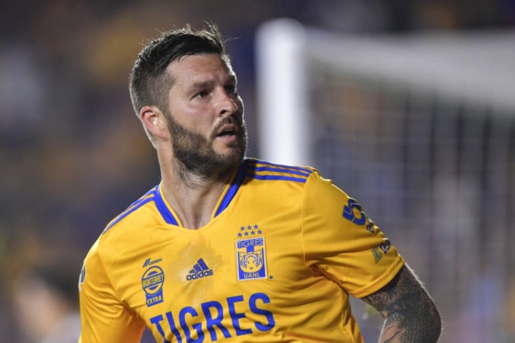 MONTERREY, MEXICO - APRIL 03: Andre-Pierre Gignac of Tigres celebrates after scoring his team's second goal during the 12th round match between Tigres UANL and Club Tijuana as part of the Torneo Grita Mexico C22 Liga MX at Universitario Stadium on April 03, 2022 in Monterrey, Mexico. (Photo by Azael Rodriguez/Getty Images)