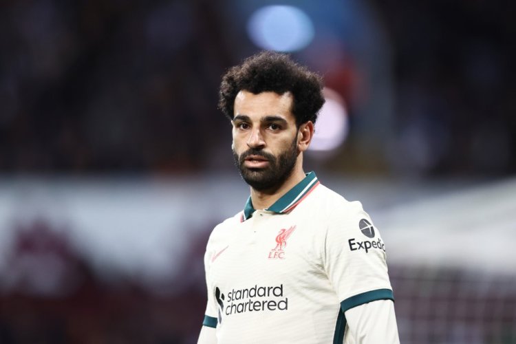 BIRMINGHAM, ENGLAND - MAY 10: Mohamed Salah of Liverpool looks on during the Premier League match between Aston Villa and Liverpool at Villa Park on May 10, 2022 in Birmingham, England. (Photo by Naomi Baker/Getty Images)
