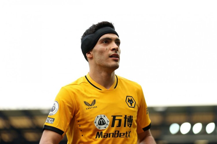 LIVERPOOL, ENGLAND - MARCH 13: Raul Jimenez of Wolverhampton Wanderers looks on during the Premier League match between Everton and Wolverhampton Wanderers at Goodison Park on March 13, 2022 in Liverpool, England. (Photo by Naomi Baker/Getty Images)