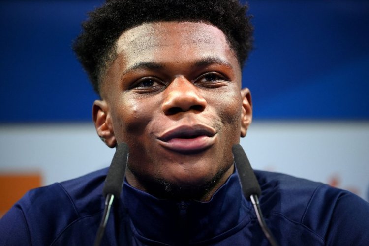 France's national football team midfielder Aurelien Tchouameni gives a press conference in Clairefontaine-en-Yvelines on August 30, 2021 as part of the team's preparation for the upcoming FIFA World Cup Qatar 2022 qualifying football matches. (Photo by FRANCK FIFE / AFP) (Photo by FRANCK FIFE/AFP via Getty Images)