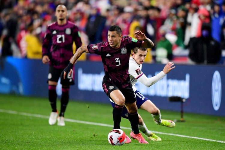 CINCINNATI, OHIO - NOVEMBER 12: Julio Cesar Dominguez #3 of Mexico controls the ball during a FIFA World Cup 2022 qualifying match between the United States and Mexico at TQL Stadium on November 12, 2021 in Cincinnati, Ohio. (Photo by Emilee Chinn/Getty Images)