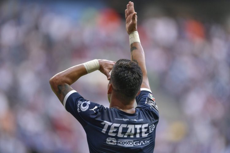 MONTERREY, MEXICO - APRIL 30: Maximiliano Meza of Monterrey celebrates after scoring his team's first goal during the 17th round match between Monterrey and Club Tijuana as part of the Torneo Grita Mexico C22 Liga MX at BBVA Stadium on April 30, 2022 in Monterrey, Mexico. (Photo by Azael Rodriguez/Getty Images)