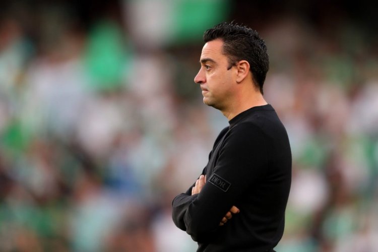 SEVILLE, SPAIN - MAY 07: Xavi Hernandez, Head Coach of FC Barcelona looks on prior to  the La Liga Santander match between Real Betis and FC Barcelona at Estadio Benito Villamarin on May 07, 2022 in Seville, Spain. (Photo by Fran Santiago/Getty Images)