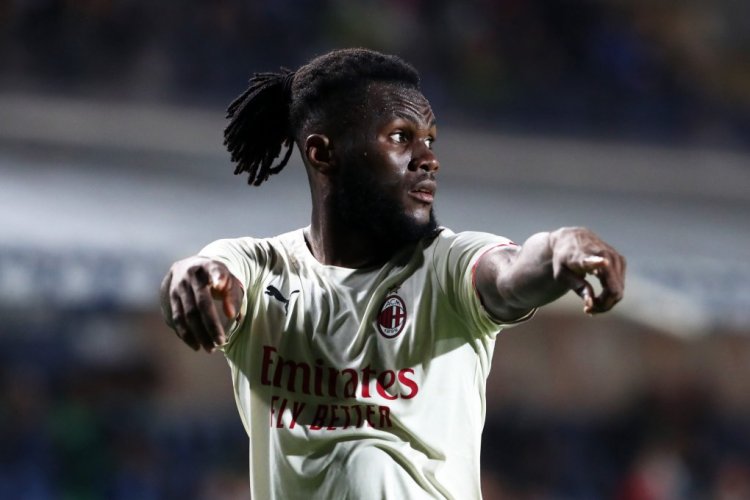 BERGAMO, ITALY - OCTOBER 03: Franck Kessie of AC Milan reacts during the Serie A match between Atalanta BC v AC Milan  at Gewiss Stadium on October 03, 2021 in Bergamo, Italy. (Photo by Marco Luzzani/Getty Images)