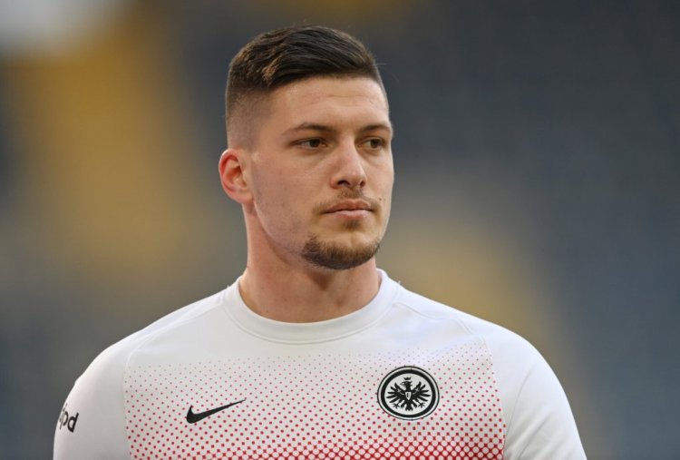 BIELEFELD, GERMANY - JANUARY 23: Luka Jovic of Eintracht Frankfurt looks on during the warm up prior to the Bundesliga match between DSC Arminia Bielefeld and Eintracht Frankfurt at Schueco Arena on January 23, 2021 in Bielefeld, Germany. Sporting stadiums around Germany remain under strict restrictions due to the Coronavirus Pandemic as Government social distancing laws prohibit fans inside venues resulting in games being played behind closed doors. (Photo by Stuart Franklin/Getty Images)