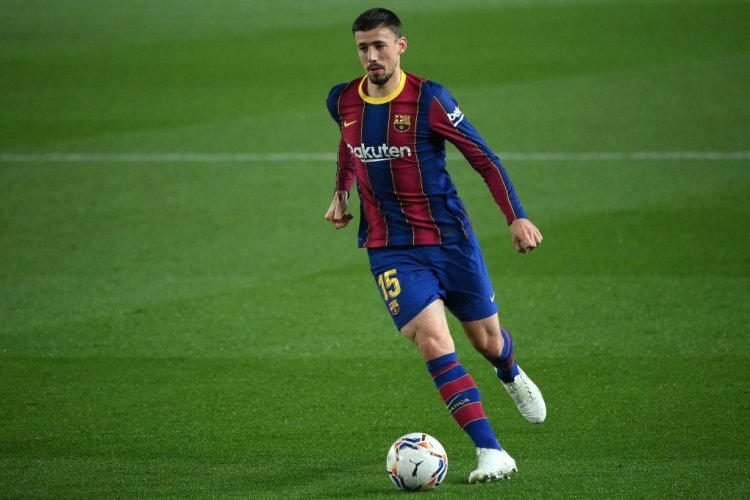 Barcelona's French defender Clement Lenglet runs with the ball during the Spanish League football match between Barcelona and Getafe at the Camp Nou stadium in Barcelona on April 22, 2021. (Photo by LLUIS GENE / AFP) (Photo by LLUIS GENE/AFP via Getty Images)
