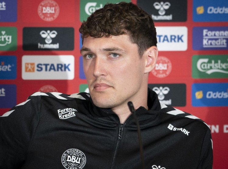 Denmark's defender Andreas Christensen looks on during a press conference in Elsinore, Denmark, on June 9, 2022, on the eve of the Nations League football match against Croatia. - Denmark OUT (Photo by Liselotte Sabroe / Ritzau Scanpix / AFP) / Denmark OUT (Photo by LISELOTTE SABROE/Ritzau Scanpix/AFP via Getty Images)