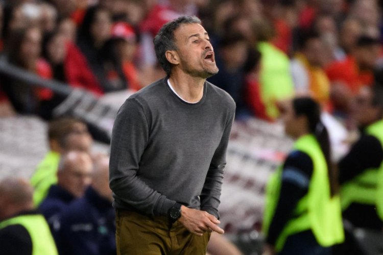 Spain's coach Luis Enrique reacts during the UEFA Nations League - League A Group 2 football match between Switzerland and Spain at the Stade de Geneve in Geneva, on June 9, 2022. (Photo by Fabrice COFFRINI / AFP) (Photo by FABRICE COFFRINI/AFP via Getty Images)