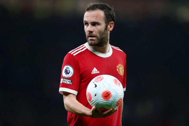 MANCHESTER, ENGLAND - MAY 02: Juan Mata of Manchester United looks on during the Premier League match between Manchester United and Brentford at Old Trafford on May 02, 2022 in Manchester, England. (Photo by Naomi Baker/Getty Images)