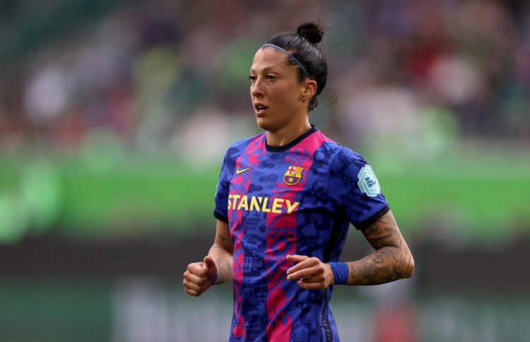 WOLFSBURG, GERMANY - APRIL 30: Jennifer Hermoso of FC Barcelona looks on during the UEFA Women's Champions League Semi Final Second Leg match between VfL Wolfsburg and FC Barcelona at  on April 30, 2022 in Wolfsburg, Germany. (Photo by Martin Rose/Getty Images)