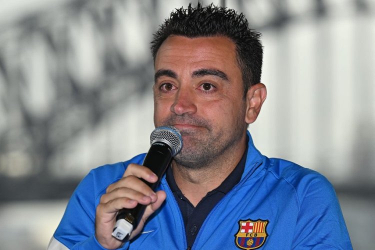 FC Barcelona head coach Xavi Hernandez speaks at a press conference in Sydney on May 24, 2022, on the eve of their friendly match against A-League All Stars. - -- IMAGE RESTRICTED TO EDITORIAL USE - STRICTLY NO COMMERCIAL USE -- (Photo by Saeed KHAN / AFP) / -- IMAGE RESTRICTED TO EDITORIAL USE - STRICTLY NO COMMERCIAL USE -- (Photo by SAEED KHAN/AFP via Getty Images)