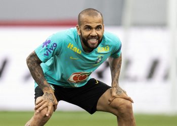 Brazil's defender Dani Alves attends a training session at the National Stadium in Tokyo on June 5, 2022, ahead of their friendly football match against Japan on June 6. (Photo by Charly TRIBALLEAU / AFP) (Photo by CHARLY TRIBALLEAU/AFP via Getty Images)