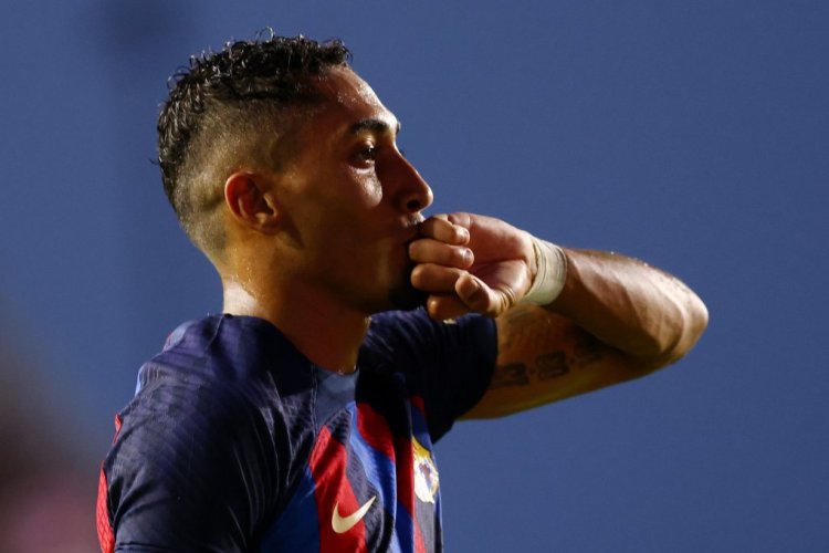 FORT LAUDERDALE, FLORIDA - JULY 19: Raphinha #22 of FC Barcelona reacts during the first half of a preseason friendly against Inter Miami CF at DRV PNK Stadium on July 19, 2022 in Fort Lauderdale, Florida. (Photo by Michael Reaves/Getty Images)