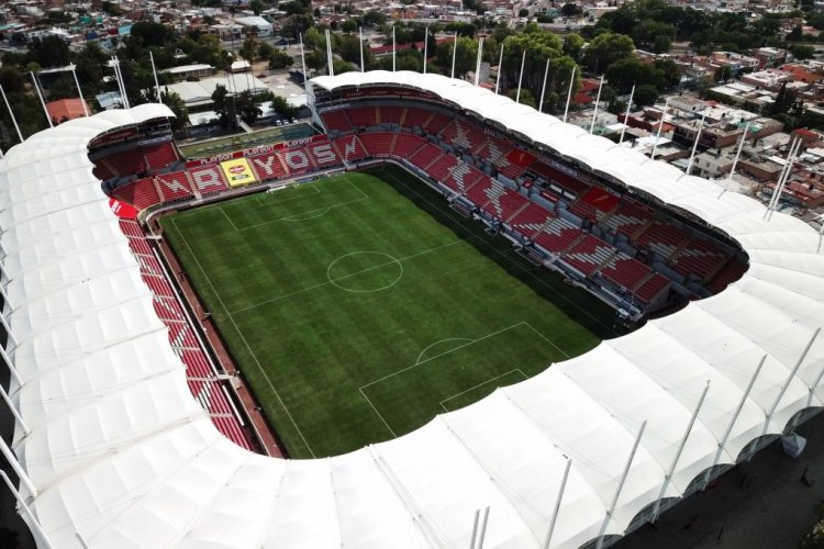 AGUASCALIENTES, MEXICO - JULY 01: Aerial view of Victoria Stadium prior the 1st round match between Necaxa and Toluca as part of Torneo Apertura 2022 Liga MX at Victoria Stadium on July 1, 2022 in Aguascalientes, Mexico. (Photo by Leopoldo Smith/Getty Images)