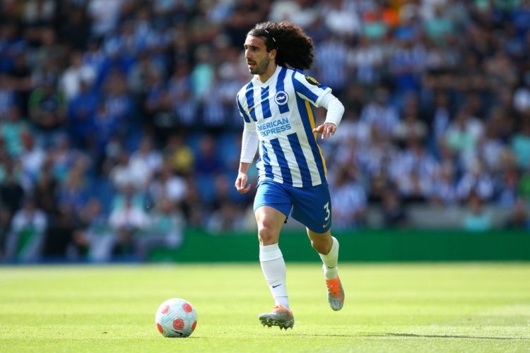 BRIGHTON, ENGLAND - MAY 22: Mark Cucurella of Brighton attacks during the Premier League match between Brighton & Hove Albion and West Ham United at American Express Community Stadium on May 22, 2022 in Brighton, England. (Photo by Charlie Crowhurst/Getty Images)