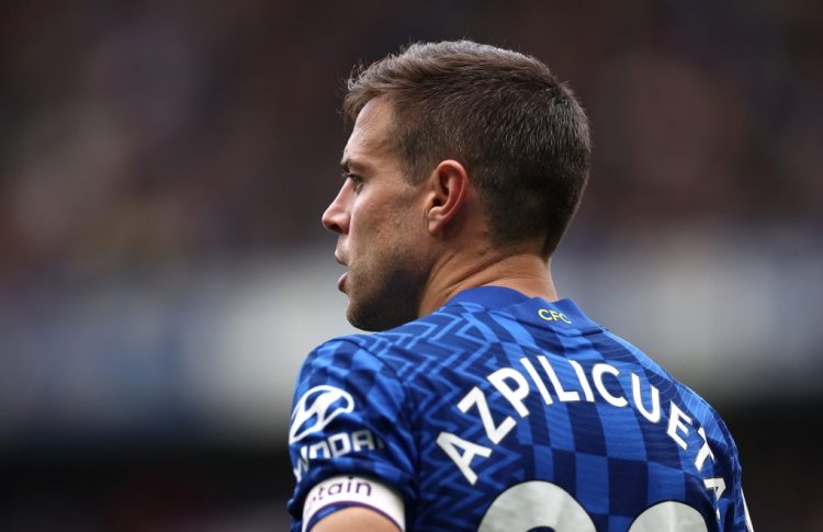 LONDON, ENGLAND - APRIL 24:  Cesar Azpilicueta of Chelsea looks on during the Premier League match between Chelsea and West Ham United at Stamford Bridge on April 24, 2022 in London, England. (Photo by Ryan Pierse/Getty Images)