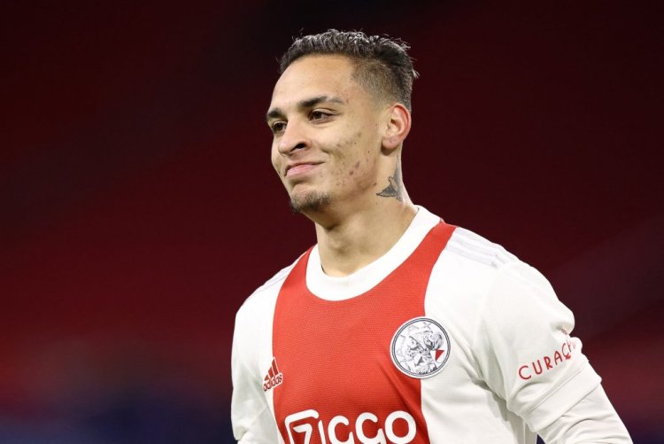 Ajax's Brazilian forward Antony reacts during the UEFA Champions League Group C second leg football match between Ajax Amsterdam and Sporting CP at the Johan Cruyff Arena in Amsterdam on December 7, 2021. (Photo by Kenzo Tribouillard / AFP) (Photo by KENZO TRIBOUILLARD/AFP via Getty Images)