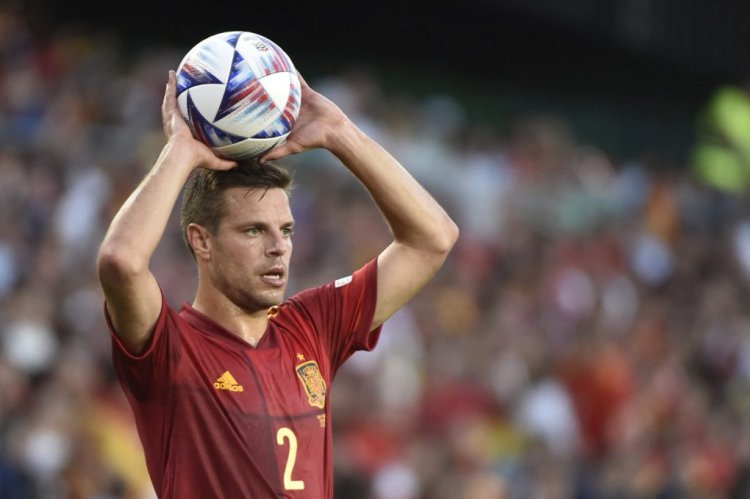 Spain's defender Cesar Azpilicueta prepares to throw in during the UEFA Nations League, league A group 2 football match between Spain and Portugal, at the Benito Villamarin stadium in Seville on June 2, 2022. (Photo by CRISTINA QUICLER / AFP) (Photo by CRISTINA QUICLER/AFP via Getty Images)