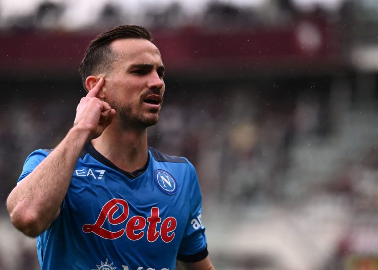 Napoli's Spanish midfielder Fabian Ruiz celebrates after opening the scoring during the Italian Serie A football match between Torino and Napoli on May 7, 2022 at the Olympic stadium in Turin. (Photo by Marco BERTORELLO / AFP) (Photo by MARCO BERTORELLO/AFP via Getty Images)