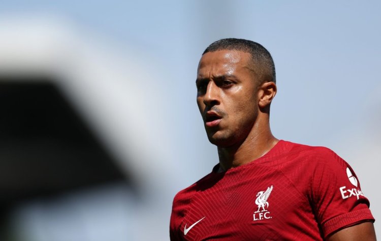 LONDON, ENGLAND - AUGUST 06: Thiago Alcantara of Liverpool during the Premier League match between Fulham FC and Liverpool FC at Craven Cottage on August 06, 2022 in London, England. (Photo by Julian Finney/Getty Images)