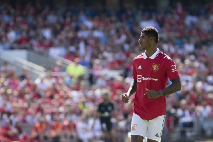 OSLO, NORWAY – JULY 30: Marcus Rashford of Manchester United in action during the pre-season friendly match between Manchester United and Atletico Madrid at Ullevaal Stadion on July 30, 2022 in Oslo, Norway. (Photo by Ragnar Singsaas/Getty Images)