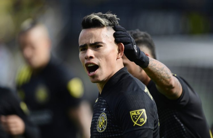 COLUMBUS, OHIO - MARCH 01: Lucas Zelarayan #10 of Columbus Crew SC celebrates his goal in the second half of their game against New York City FC at MAPFRE Stadium on March 01, 2020 in Columbus, Ohio. (Photo by Emilee Chinn/Getty Images)