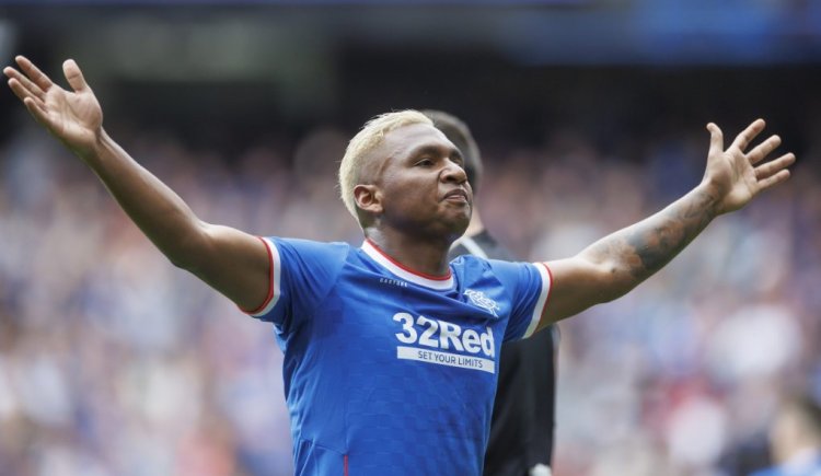 GLASGOW, SCOTLAND - AUGUST 06: Alfredo Morelos of Rangers celebrates his goal during the Cinch Scottish Premiership match between Rangers FC and Kilmarnock FC at Ibrox Stadium on August 6, 2022 in Glasgow, United Kingdom. (Photo by Steve  Welsh/Getty Images)