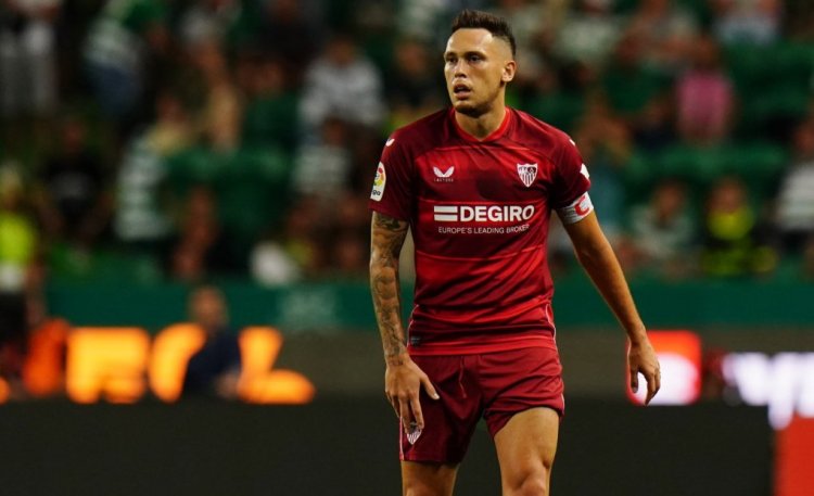 LISBON, PORTUGAL - JULY 24: Lucas Ocampos of Sevilla FC during the Cinco Violinos Trophy match between Sporting CP and Sevilla FC at Estadio Jose Alvalade on July 24, 2022 in Lisbon, Portugal.  (Photo by Gualter Fatia/Getty Images)