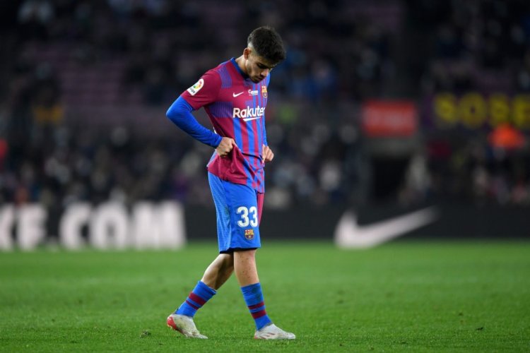 BARCELONA, SPAIN - DECEMBER 18: Abde Ezzalzouli of FC Barcelona  reacts  during the LaLiga Santander match between FC Barcelona and Elche CF at Camp Nou on December 18, 2021 in Barcelona, Spain. (Photo by Alex Caparros/Getty Images)