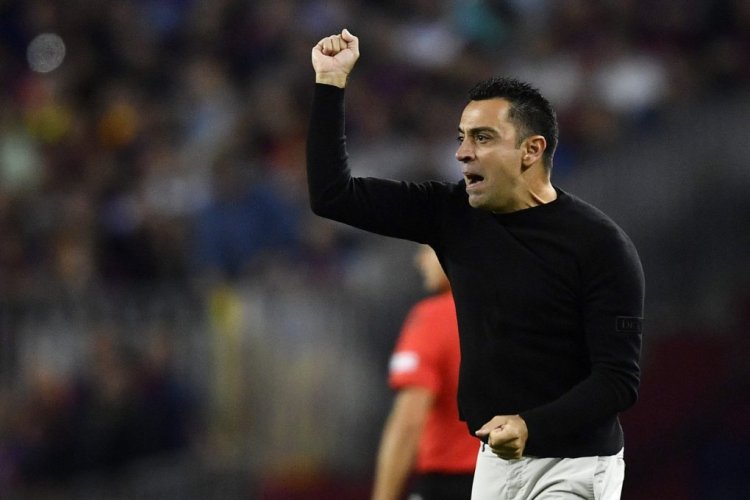 Barcelona's Spanish coach Xavi reacts during the UEFA Champions League 1st round, group C, football match between FC Barcelona and Inter Milan at the Camp Nou stadium in Barcelona on October 12, 2022. (Photo by Pau BARRENA / AFP) (Photo by PAU BARRENA/AFP via Getty Images)