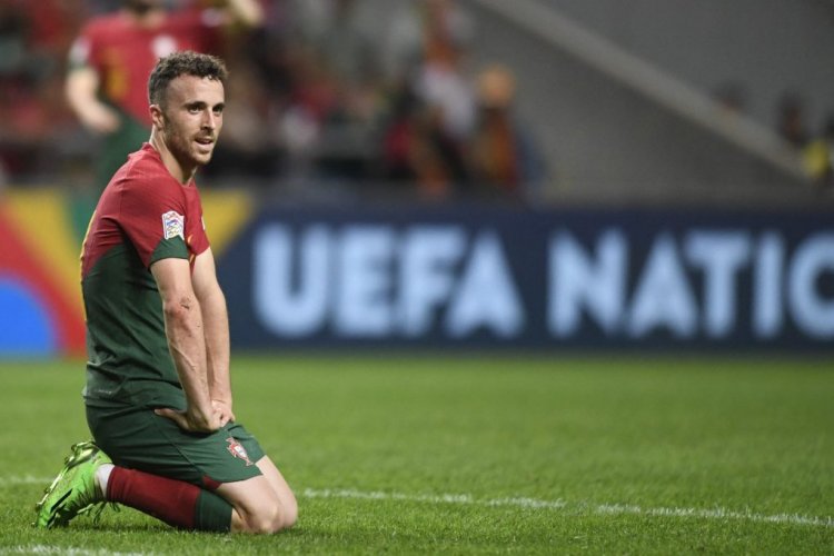 Portugal's forward Diogo Jota looks on during the UEFA Nations League, league A, group 2 football match between Portugal and Spain, at the Municipal Stadium in Braga on September 27, 2022. (Photo by MIGUEL RIOPA / AFP) (Photo by MIGUEL RIOPA/AFP via Getty Images)