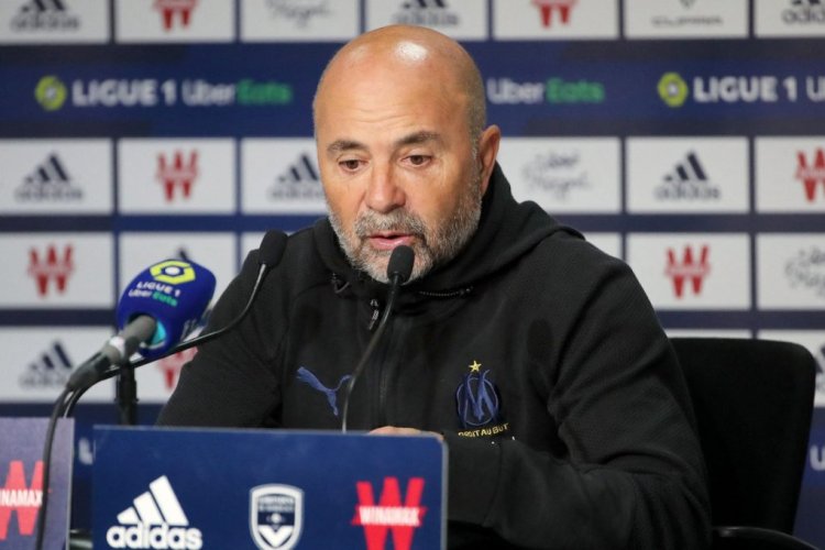 Marseille's Argentinian head coach Jorge Sampaoli attends a press conference after the French L1 football match between Girondins de Bordeaux and Olympique de Marseille (OM) at the Matmut stadium in Bordeaux, southwestern France, on January 7, 2022. - Olympique de Marseille beat a very weakened Bordeaux 1-0 and ended 44 years without victory in Gironde. (Photo by ROMAIN PERROCHEAU / AFP) (Photo by ROMAIN PERROCHEAU/AFP via Getty Images)