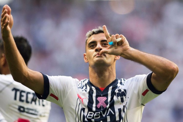 Monterrey's German Berterame celebrates after scoring against Cruz Azul during the Mexican Apertura 2022 tournament football match at the BBVA Bancomer stadium in Monterrey, Mexico, on October 15, 2022. (Photo by Julio Cesar AGUILAR / AFP) (Photo by JULIO CESAR AGUILAR/AFP via Getty Images)