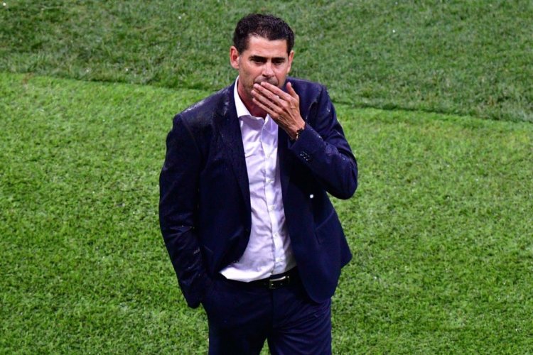 Spain's coach Fernando Hierro reacts  during the Russia 2018 World Cup round of 16 football match between Spain and Russia at the Luzhniki Stadium in Moscow on July 1, 2018. (Photo by Mladen ANTONOV / AFP) / RESTRICTED TO EDITORIAL USE - NO MOBILE PUSH ALERTS/DOWNLOADS        (Photo credit should read MLADEN ANTONOV/AFP via Getty Images)