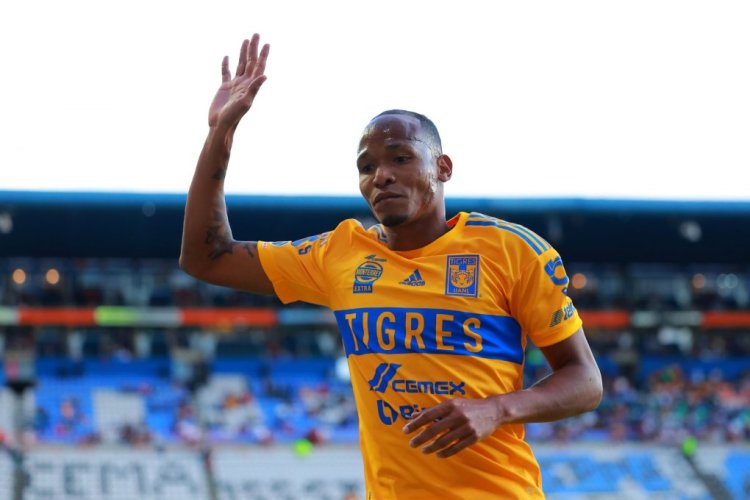 PACHUCA, MEXICO - AUGUST 07: Luis Quiñones of Tigres gestures during the 7th round match between Pachuca and Tigres UANL as part of the Torneo Apertura 2022 Liga MX at Hidalgo Stadium on August 07, 2022 in Pachuca, Mexico. (Photo by Hector Vivas/Getty Images)