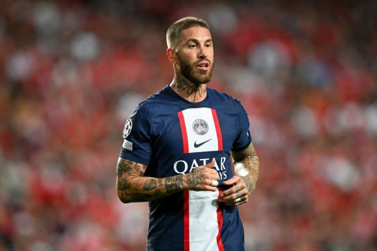 LISBON, PORTUGAL - OCTOBER 05: Sergio Ramos of Paris Saint-Germain in action during the UEFA Champions League group H match between SL Benfica and Paris Saint-Germain at Estadio do Sport Lisboa e Benfica on October 5, 2022 in Lisbon, Portugal. (Photo by Octavio Passos/Getty Images)