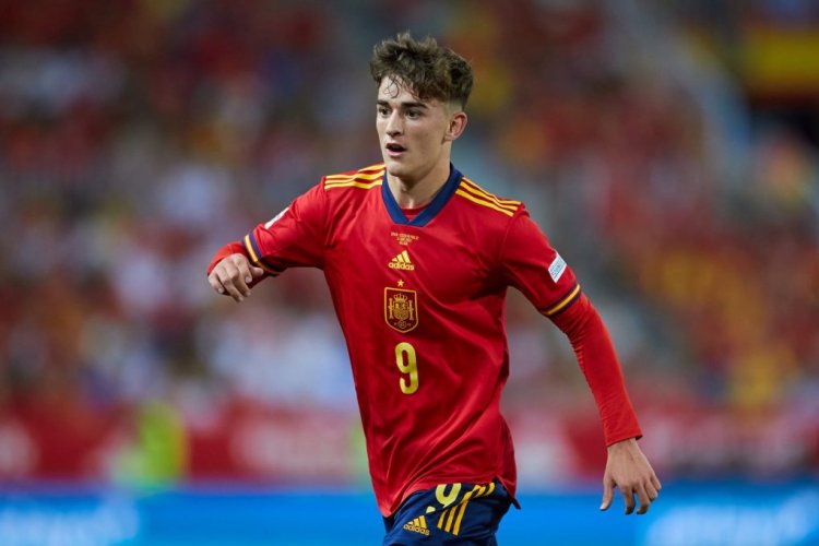 MALAGA, SPAIN - JUNE 12: Pablo Paez Ga of Spain looks on during the UEFA Nations League League A Group 2 match between Spain and Czech Republic at La Rosaleda Stadium on June 12, 2022 in Malaga, Spain. (Photo by Fran Santiago/Getty Images)