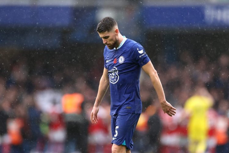 LONDON, ENGLAND - NOVEMBER 06: Jorginho of Chelsea looks dejected following their side's defeat in the Premier League match between Chelsea FC and Arsenal FC at Stamford Bridge on November 06, 2022 in London, England. (Photo by Ryan Pierse/Getty Images)