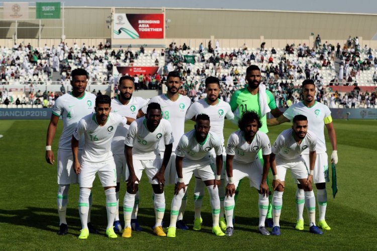 (Top L to R) Saudi Arabia's defender Ali Al-Bulaihi, Saudi Arabia's midfielder Abdullah Otayf, Saudi Arabia's defender Mohammed Al-Fatil, Saudi Arabia's midfielder Hatan Bahbri, Saudi Arabia's goalkeeper Mohammed Al-Owais, Saudi Arabia's midfielder Salem Al-Dawsari, (bottom) Saudi Arabia's midfielder Hussain Al Moqahwi, Saudi Arabia's midfielder Abdulaziz Al-Bishi, Saudi Arabia's midfielder Fahad Al-Muwallad, Saudi Arabia's defender Yasser Al-Shahrani and Saudi Arabia's defender Mohammed Al-Burayk pose for a group picture during the 2019 AFC Asian Cup Round of 16 football match between Japan and Saudi Arabia at the Sharjah Football Stadium in Sharjah on January 21, 2019. (Photo by Karim Sahib / AFP)        (Photo credit should read KARIM SAHIB/AFP via Getty Images)