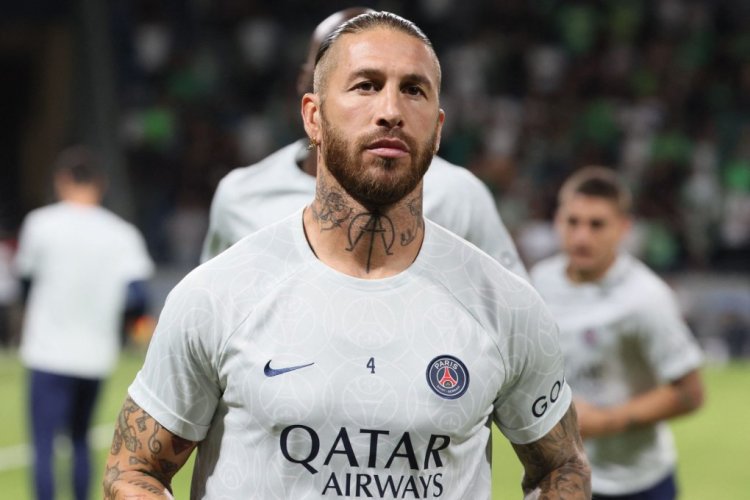 Paris Saint-Germain's Spanish defender Sergio Ramos warms-up ahead of the UEFA Champions League group H football match between Israel's Maccabi Haifa and France's Paris Saint-Germain (PSG) at the Sammy Ofer stadium in the city of Haifa on September 14, 2022. (Photo by JACK GUEZ / AFP) (Photo by JACK GUEZ/AFP via Getty Images)