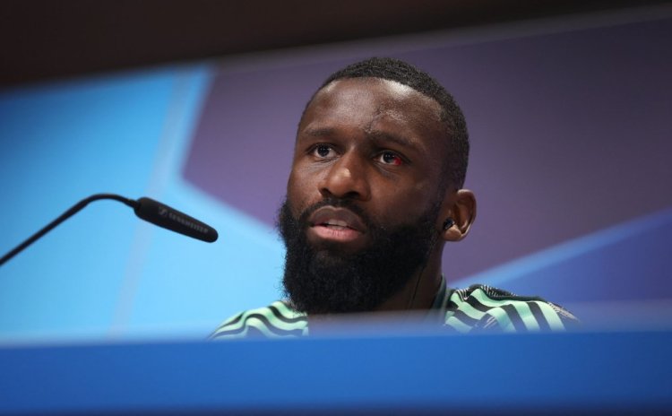 Real Madrid's German defender Antonio Rudiger addresses a press conference on the eve of the UEFA Champions League Group F football match between RB Leipzig and Real Madrid, at the RB Leipzig Football Academy in Leipzig, eastern Germany on October 24, 2022. (Photo by Ronny Hartmann / AFP) (Photo by RONNY HARTMANN/AFP via Getty Images)