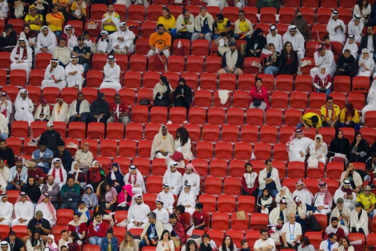 Supporters attend the Qatar 2022 World Cup Group A football match between Qatar and Ecuador at the Al-Bayt Stadium in Al Khor, north of Doha on November 20, 2022. (Photo by Odd ANDERSEN / AFP) (Photo by ODD ANDERSEN/AFP via Getty Images)