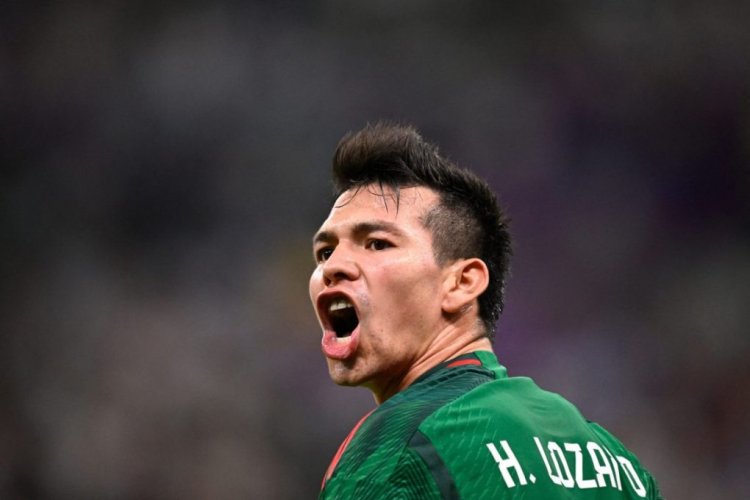 Mexico's forward #22 Hirving Lozano reacts during the Qatar 2022 World Cup Group C football match between Argentina and Mexico at the Lusail Stadium in Lusail, north of Doha on November 26, 2022. (Photo by Alfredo ESTRELLA / AFP) (Photo by ALFREDO ESTRELLA/AFP via Getty Images)
